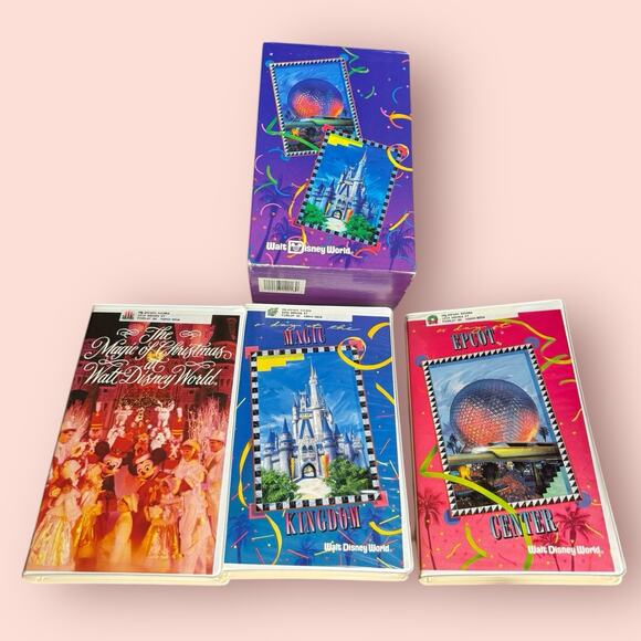 3 TAPE BOX SET Disney World Attractions VHS Magic Kingdom Epcot Christmas Vtg - Picture 1 of 3